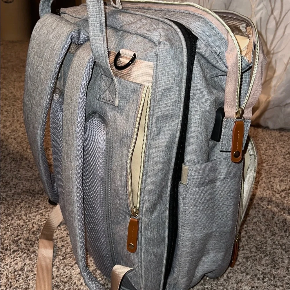 Diaper bag. Backpack. Gray Gender Neutral.
